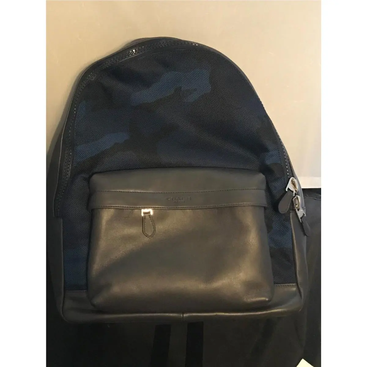 Coach Mens F21556 Backpack Leather Nylon Blue/camo