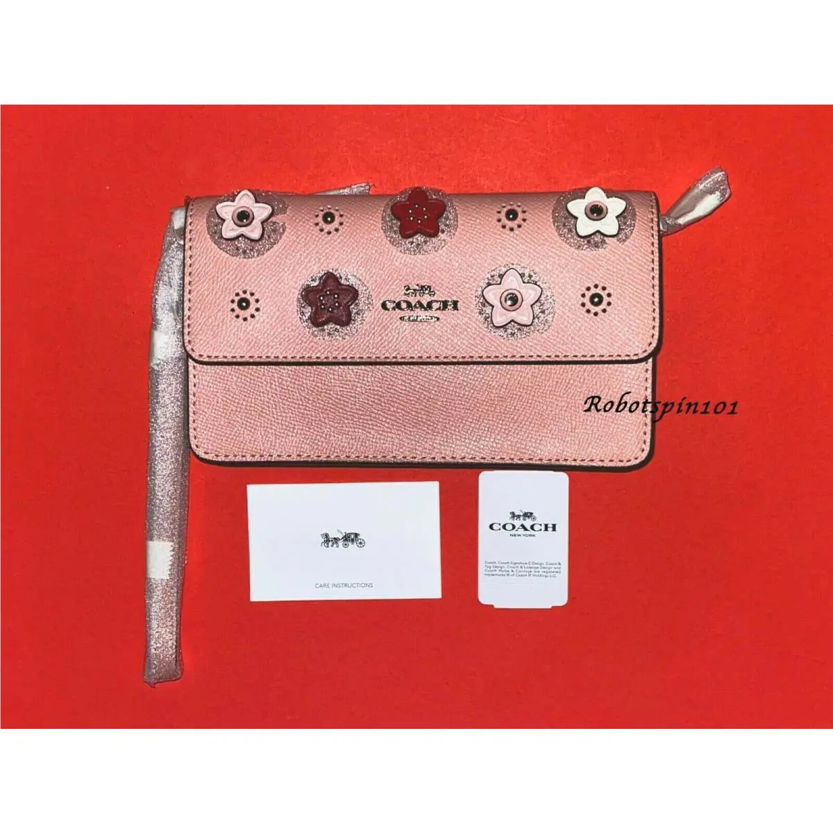 Coach 91795 Foldover Wristlet Clutch Purse Daisy Applique Light Blush Pink