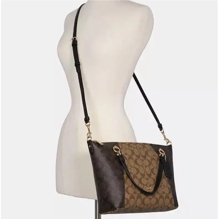 C6838 Kacey Signature Top Zip Satchel Crossbody Bag - Khaki Brown by Coach