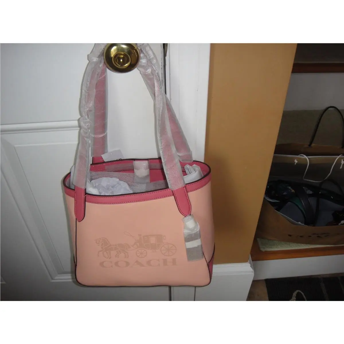 Coach 27 IN Colorblock In Horse Carriage Leather Tote Bag