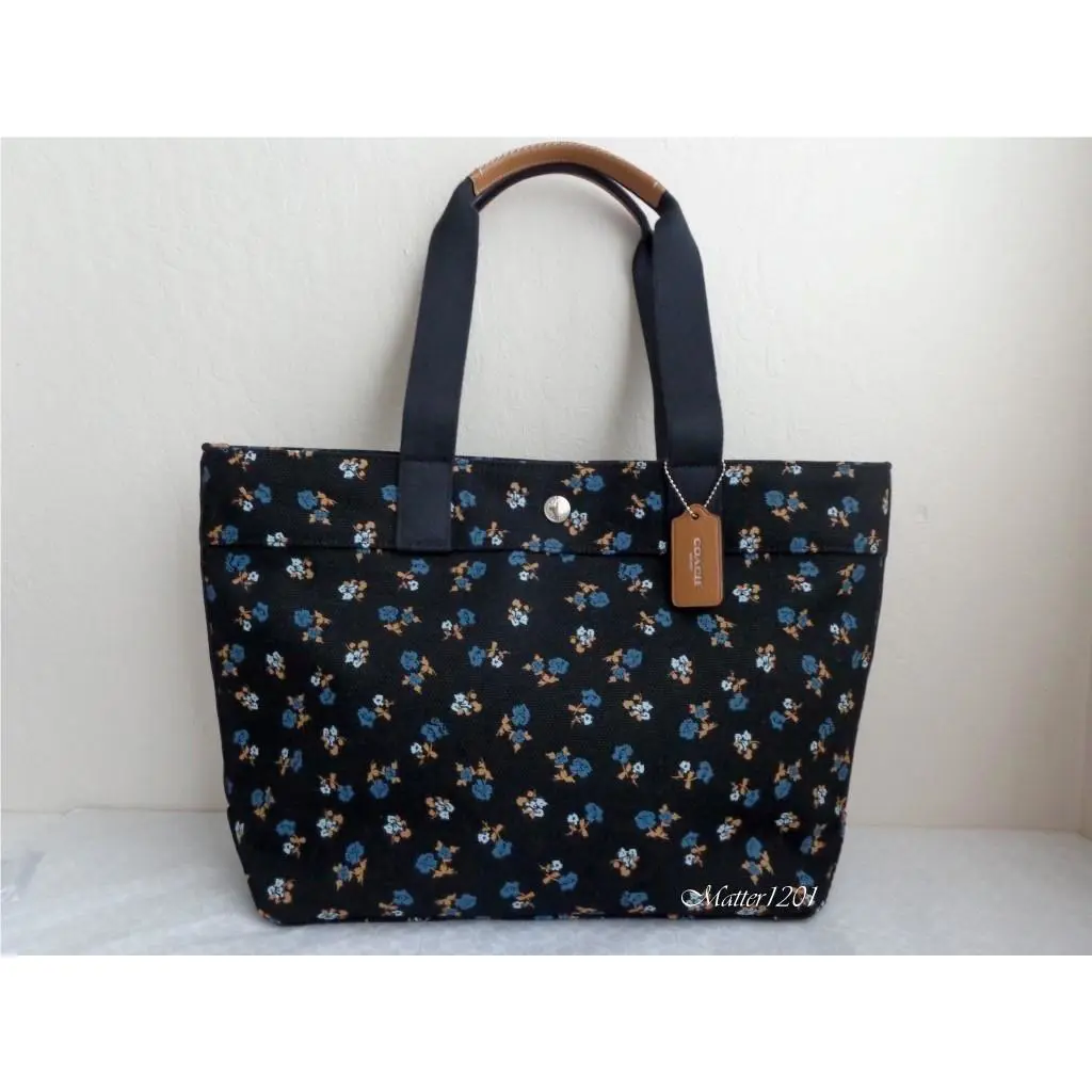 Coach F25903 Flora Print Canvas Tote Black/multicolor/silver