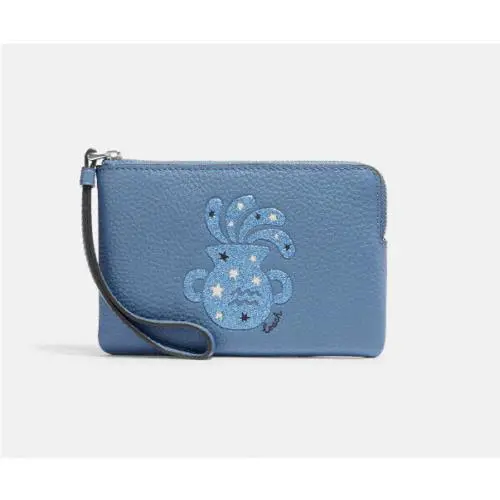 Coach Wristlet Wallet Aquaries Zodiac Sign Ram Red Leather Corner Zip Nip