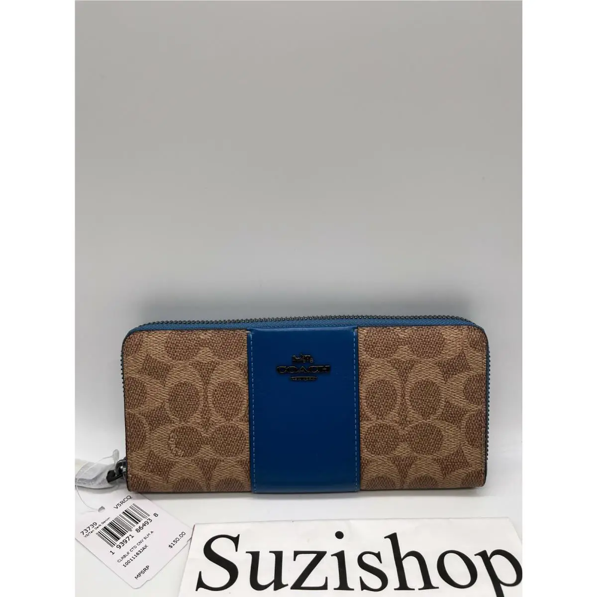 Coach Slim Accordion Zip Wallet Colorblock Signature Canvas Pewter 73739