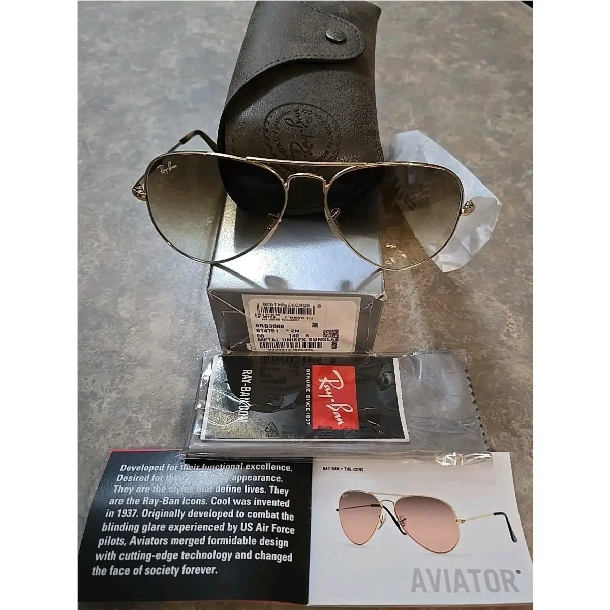 RB3689-914751_55 Unisex Ray Ban Aviator Metal II Sunglasses Arista - Frame: Gold, Lens: Brown