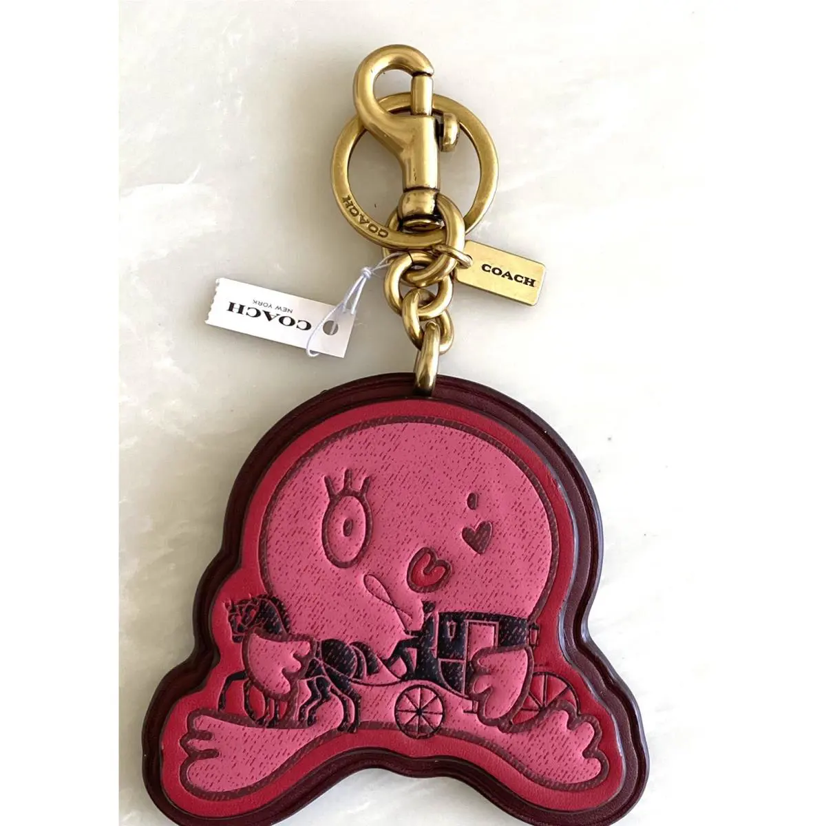 Coach Lim Edit Happy Horse Carriage Pink Multi Key Ring Bag Charm Fob 5449