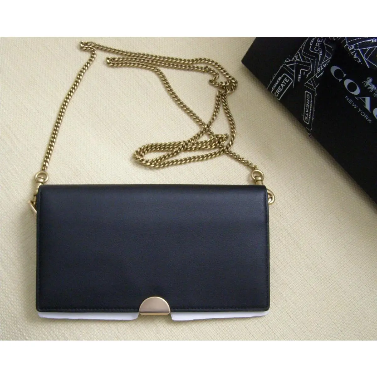 Coach Dreamer Black Large Size Wallet on Chain Gold Tone Logo Hardware + Box