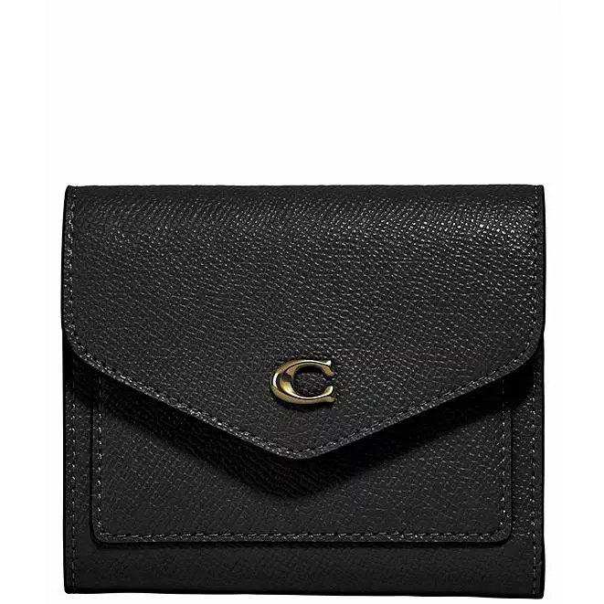 Coach Wyn Logo Cross-grained Leather Small Wallet Black / Light Gold