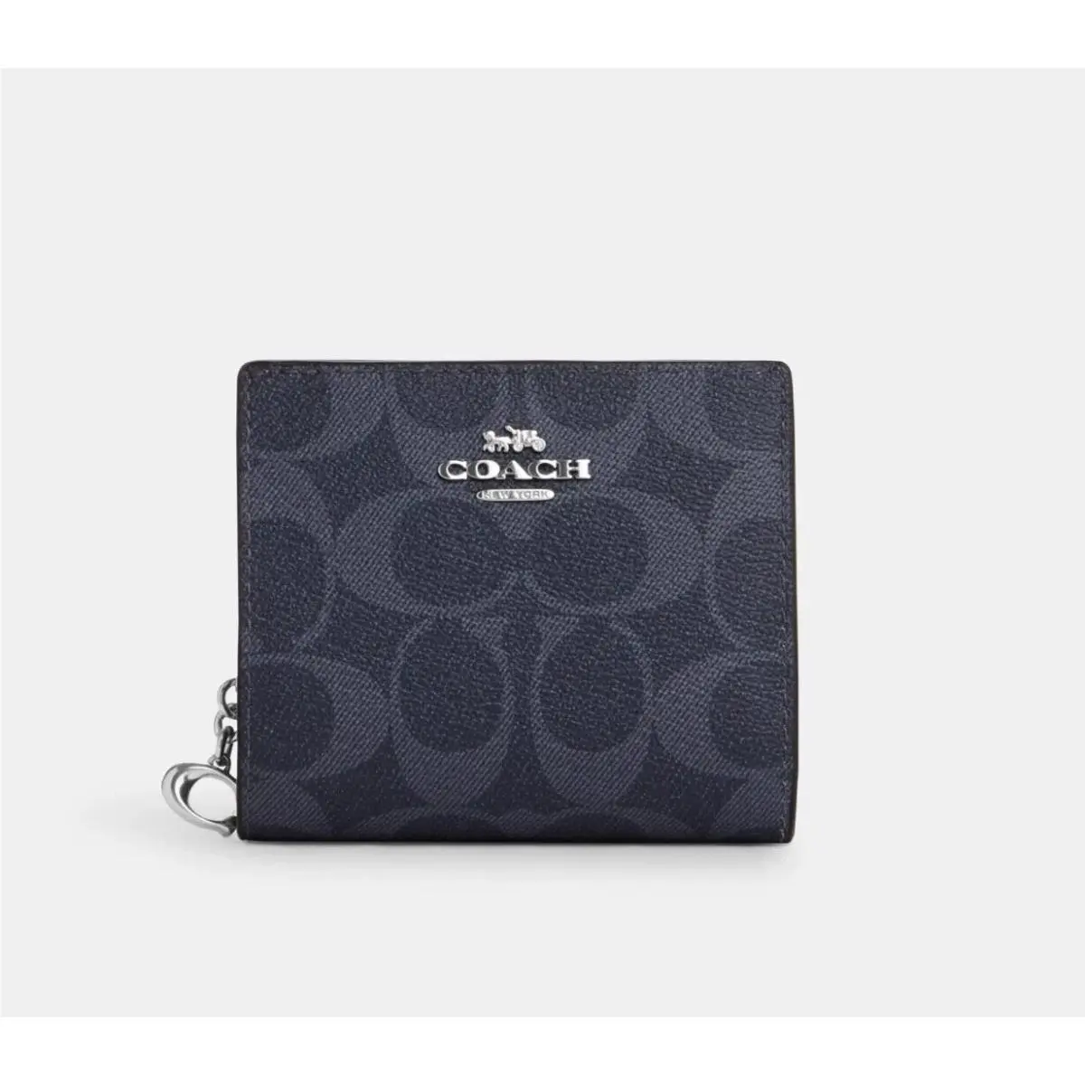 Coach Silver/denim/mid Signature Coated Canvas Leather Snap Small Wallet C3309