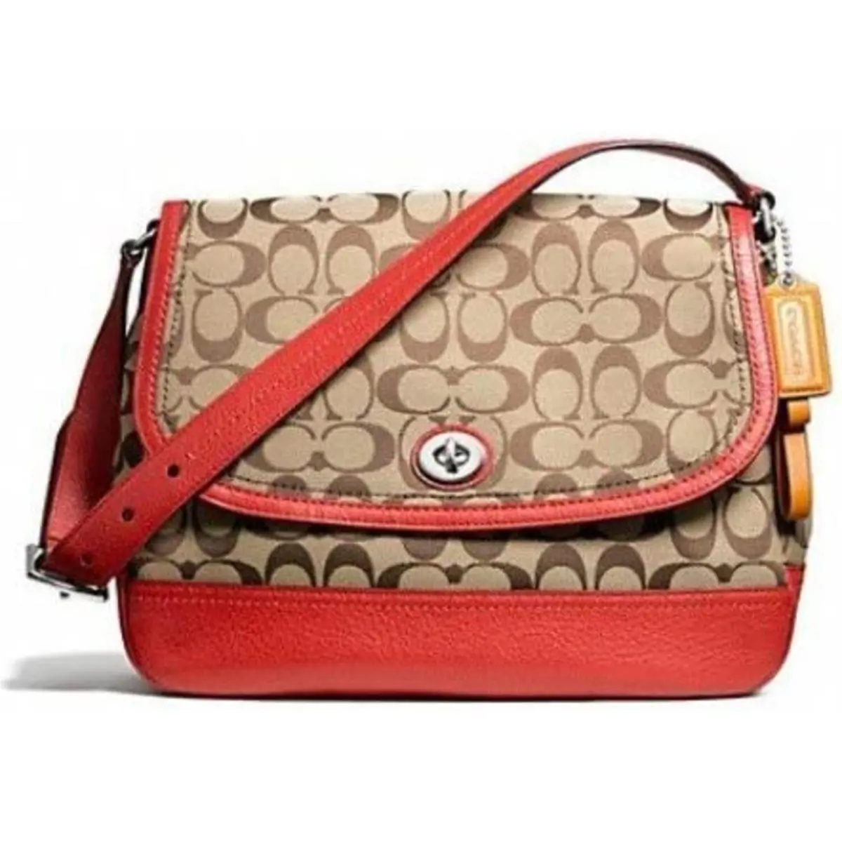 Coach Park Signature Flap Bag F23933 Khaki/vermilion Below Retail
