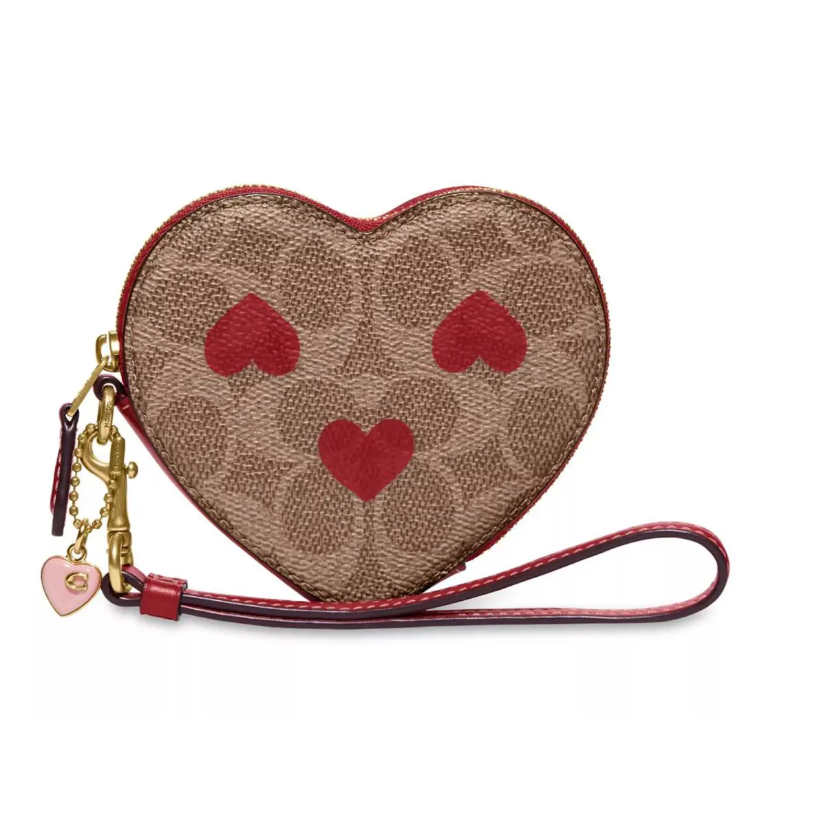 Coach Heart Coin Case Wristlet Wallet with Pink Heart Charm