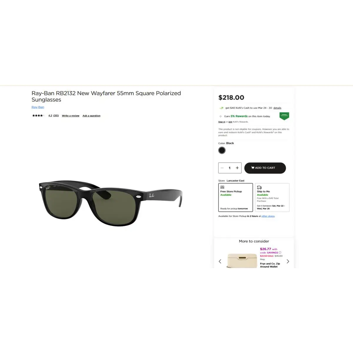 Ray-ban RB2132 Wayfarer 55mm Square Polarized Sunglasses