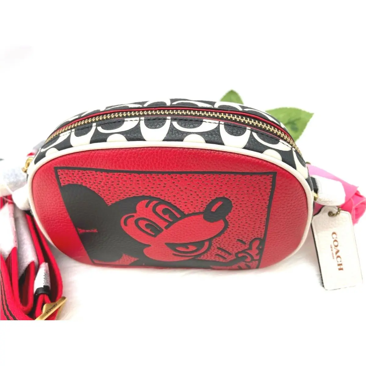 Coach Mickey Mouse x Keith Haring Badge Mini Leather Camera Crossbody-multi