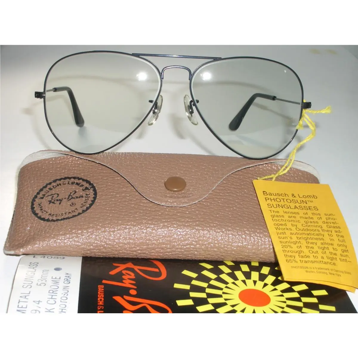 1960`s 58 14 Vintage B L Ray Ban L4089 Blk Photochromic Aviator Sunglasses