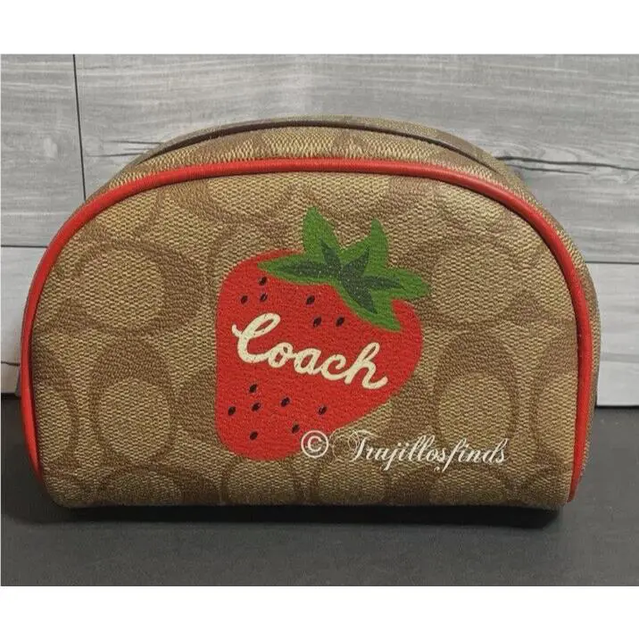 Dome Cosmetic Case In Signature Canvas with Wild Strawberry CH528 by Coach