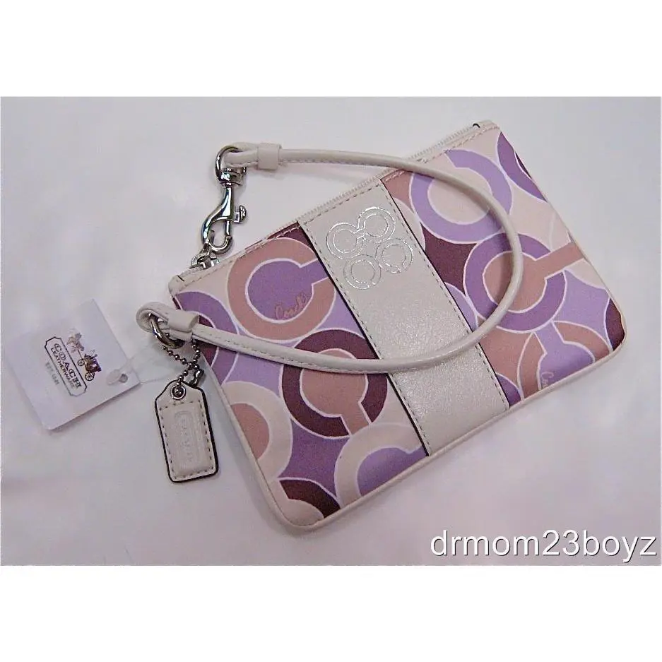 Coach Signature Julia Wristlet Wallet Purse Ivory Lavender Purple 44725