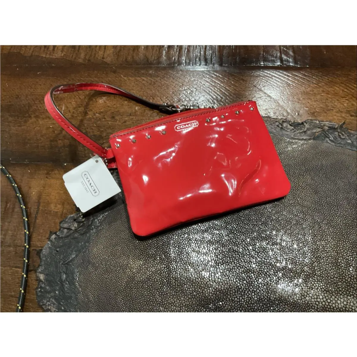 Coach F50729 Studded Liquid Gloss Small Wristlet Red