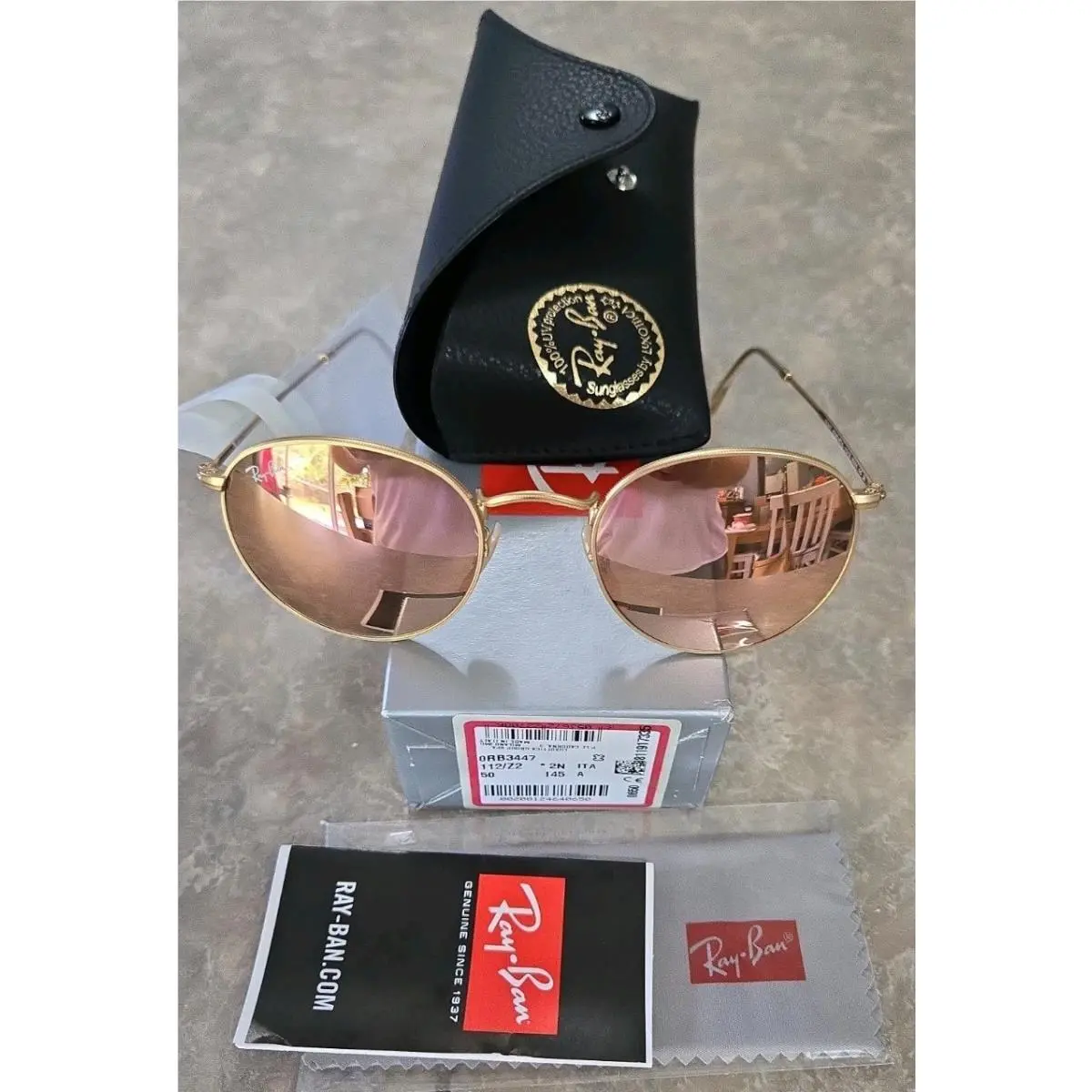 Ray-ban Matte Arista Light Brown Mirror Pink Sunglasses RB3447 112/Z2 50 by Ray-Ban
