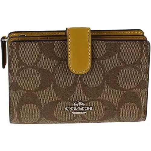 Coach F23553 Medium Corner Zip Wallet Signature Pvc Khaki/flax - khaki flax