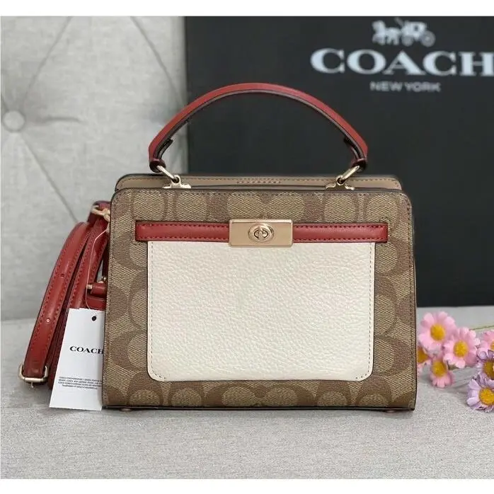 Coach C8318 Mini Lane Top Handle In Colorblock Signature Canvas Leather