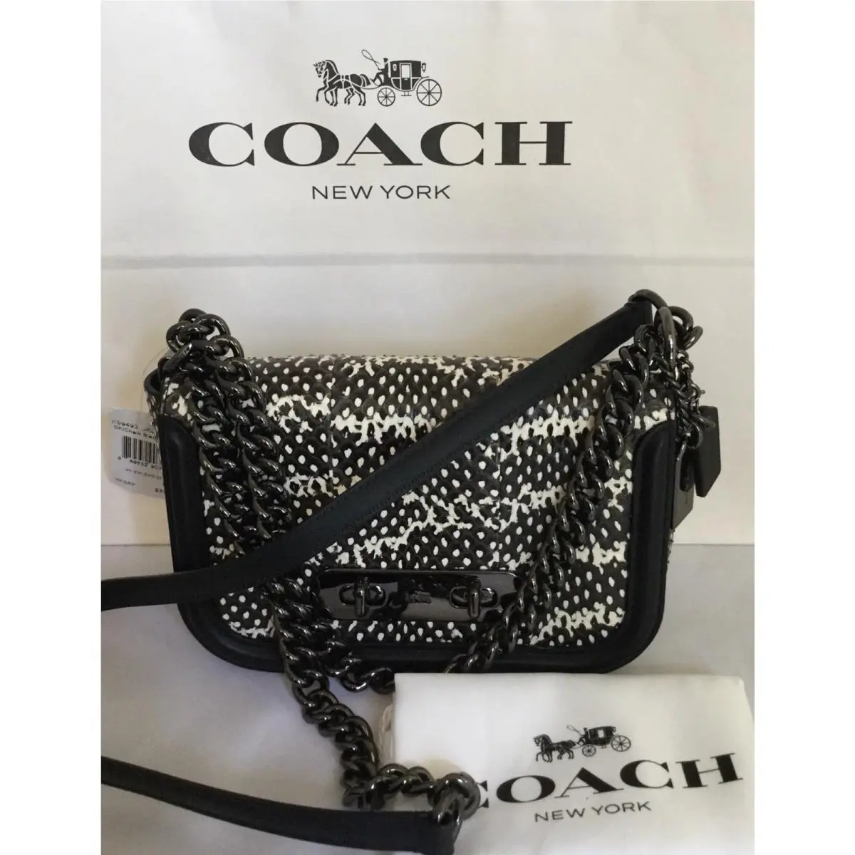 Coach 59493 Leather Snakeskin Swagger 20 Turnlock Chalk Black Shoulder Bag
