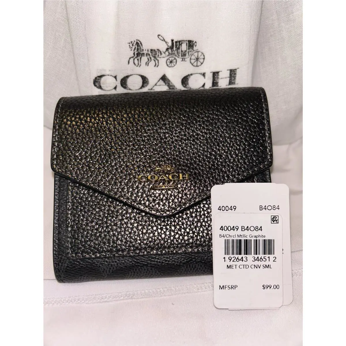 Coach Charcoal Metallic Graphite Signature Colorblock Small Wallet