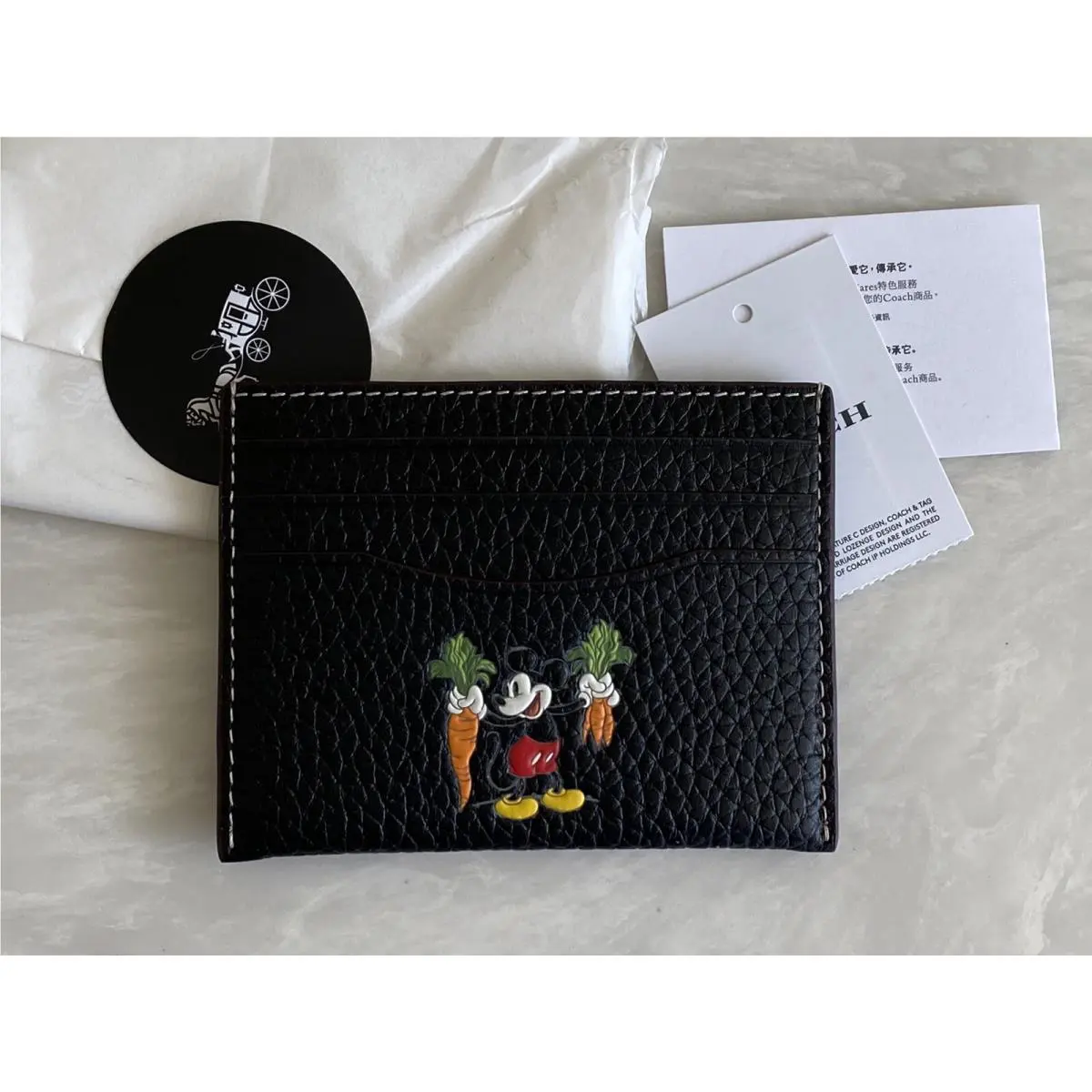 Coach X Disney Black/multi Leather Card Case CG971
