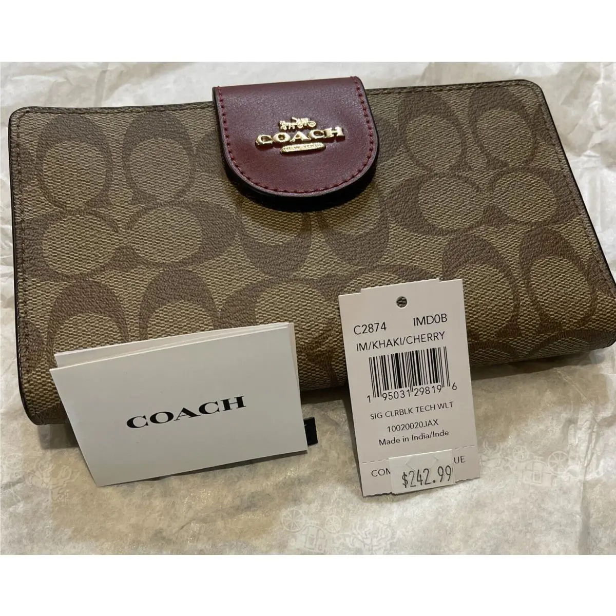 Coach Tech Phone Wallet In Colorblock Signature Canvas Im/khaki/cherry C2874