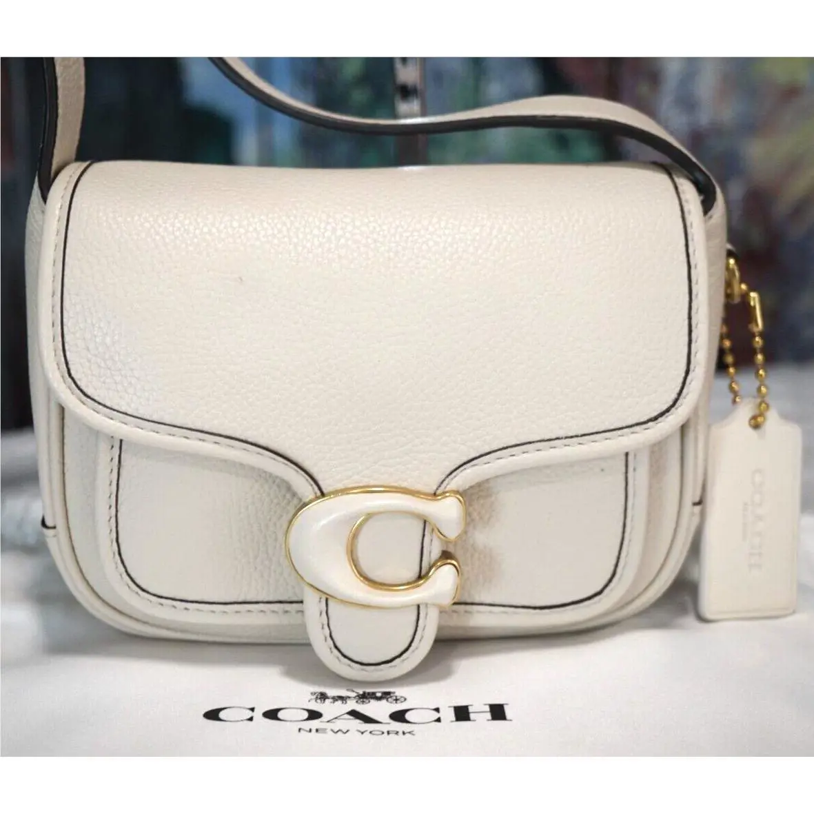 Coach CJ846 Tabby Messenger 19 Crossbody Bag In Chalk Pebbled Leather Brass