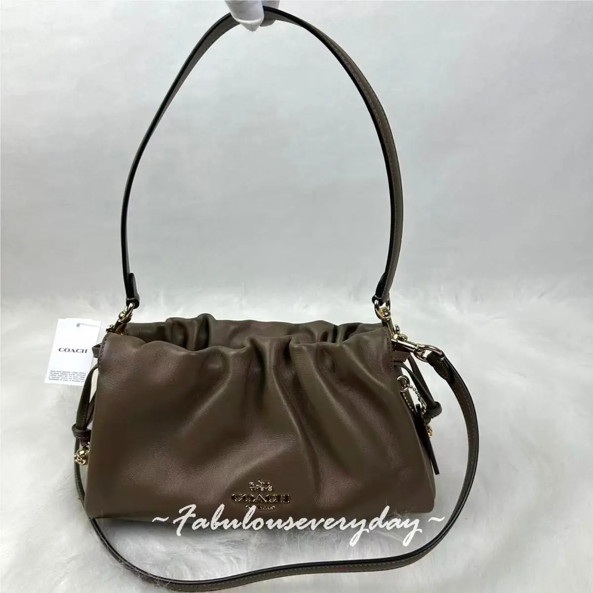 Coach Faye Shoulder Bag with Ruching In Leather/gold/dark Stone CV529