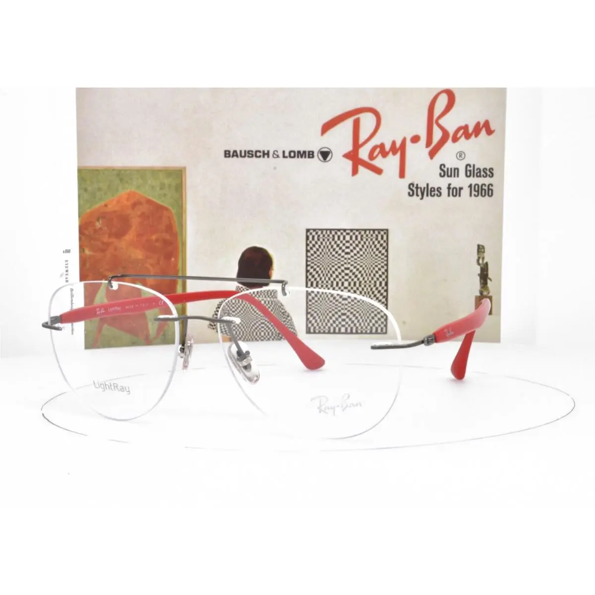 Italy Ray-ban Eyeglasses Lightray Rimless Red 54mm Aviator 8749 1192