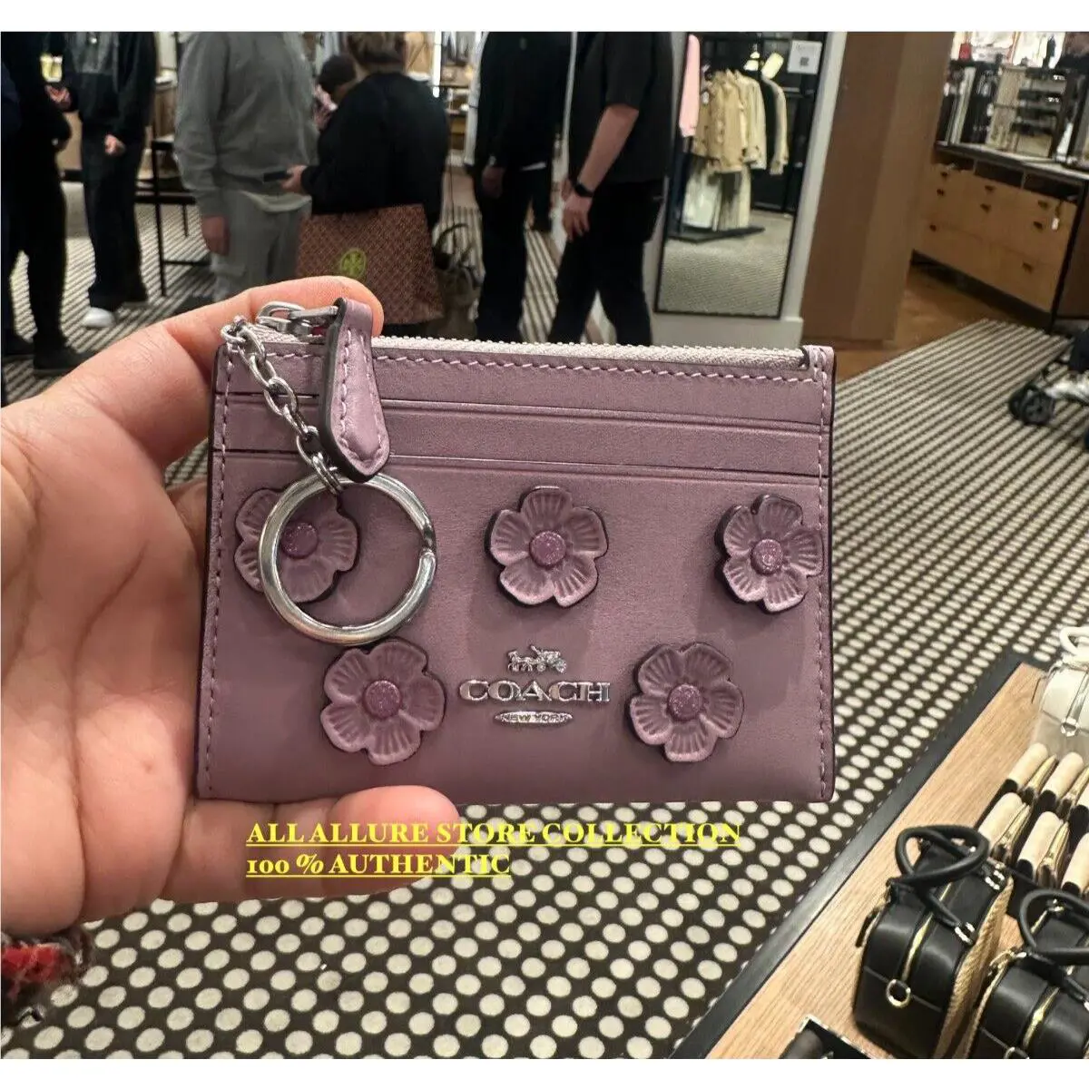 Coach Mini Skinny ID Case with Floral Applique CAT65 Lilac