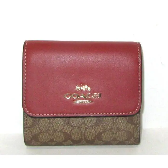 Coach CF369 Small Trifold Wallet Khaki Signature Terracotta Leather