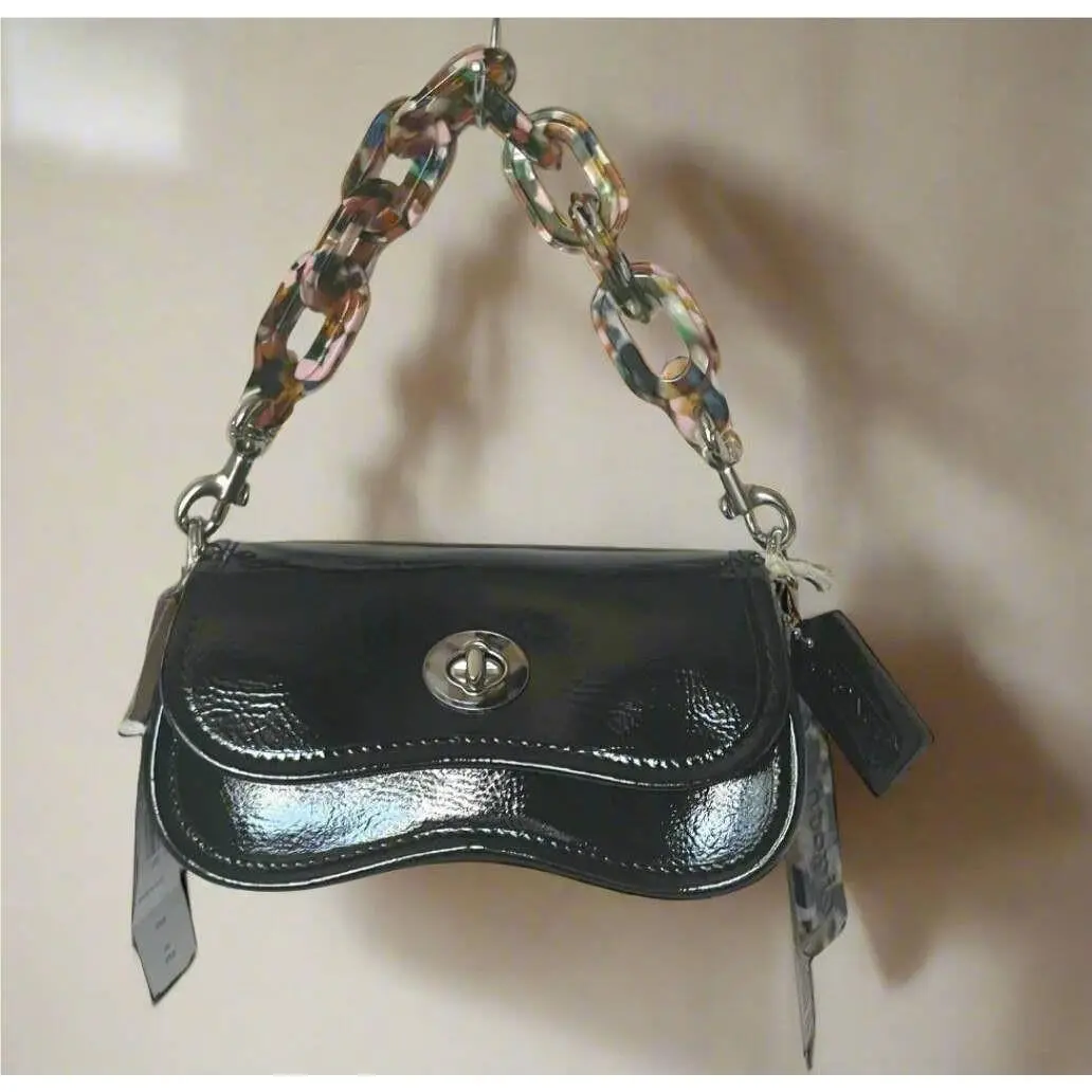 Coach CQ853 Coachtopia Mini Wavy Dinky Black Crinkle Patent Shoulder Bag