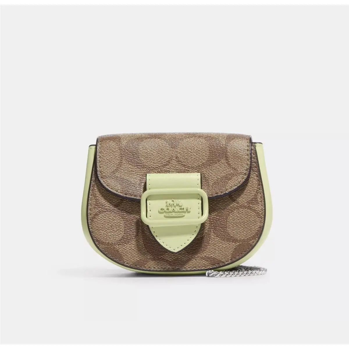 Morgan Card Case On A Chain In Signature Canvas Silver/khaki/pale Lime by Coach