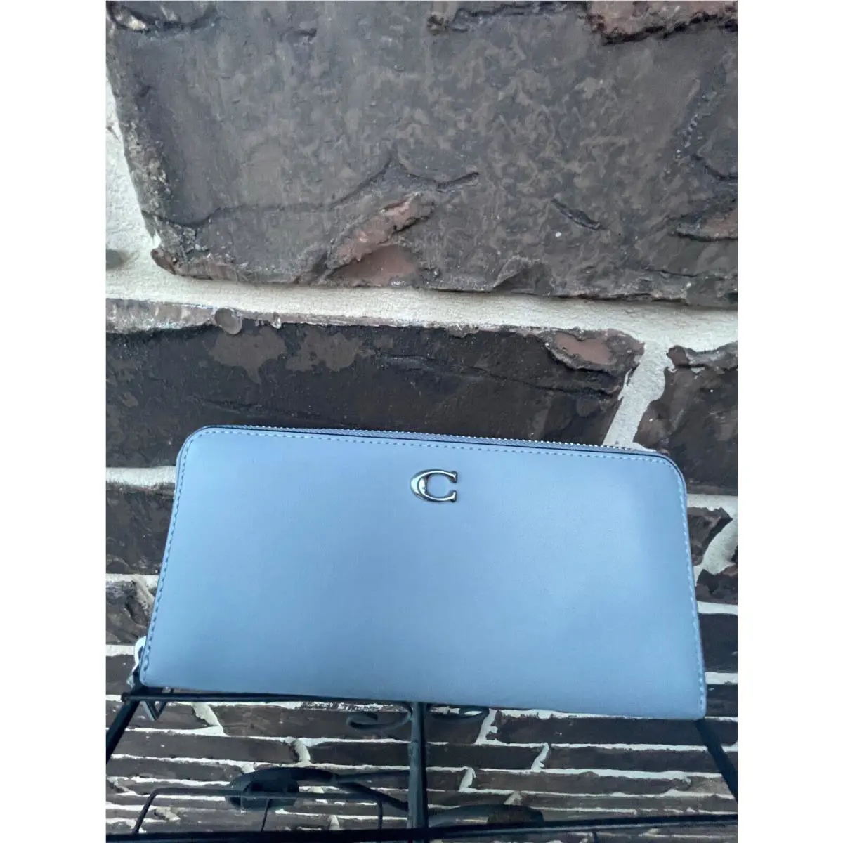 Coach Essential Slim Accordion Zip Wallet Grey Blue