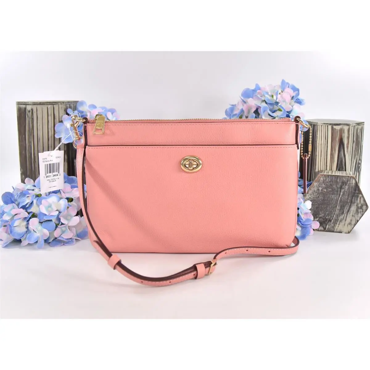 Coach Polly Candy Pink Pebbled Leather Turnlock Slim Crossbody Bag