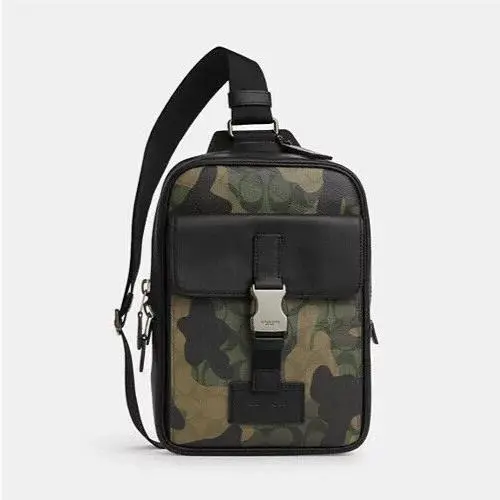 Men`s Green Multi Camo P Signature Canvas Leather Track Pack CL944 by Coach