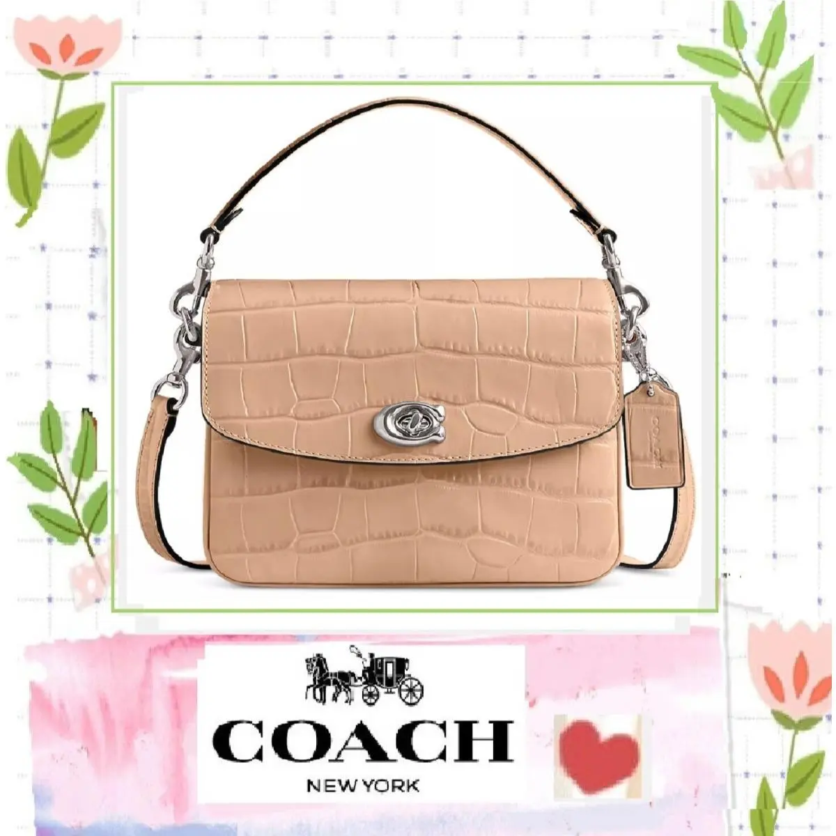 Coach Cassie 19 CP138 Chain Satchel X-body Handbag Buff Croco Embossed Leather