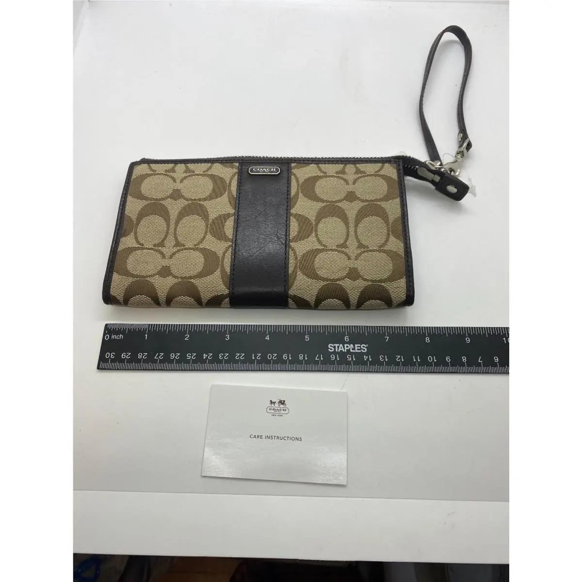 Coach Signature Brown Canvas Womens Wristlet Pvc Leather Small