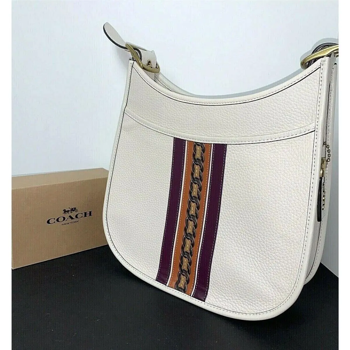 Coach Leather Varsity Stripe Emery Crossbody Bag in Chalk 89122