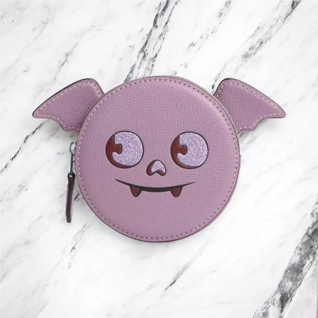 Coach Coin Case with Halloween Bat Jasmine Purple Leather CW465