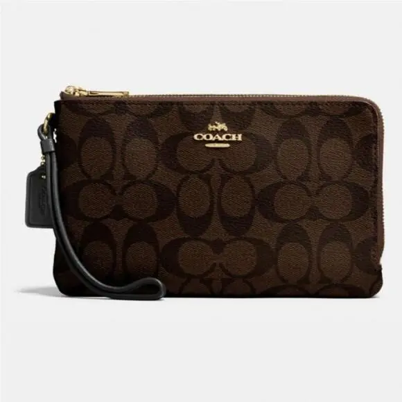 Coach Double Zip Wallet in Signature Canvas C5576 Brown/black