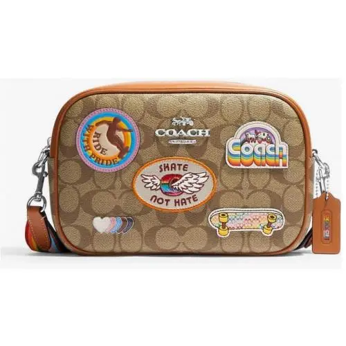 Coach Pride Coated Canvas Signature Jamie Patches Crossbody Khaki