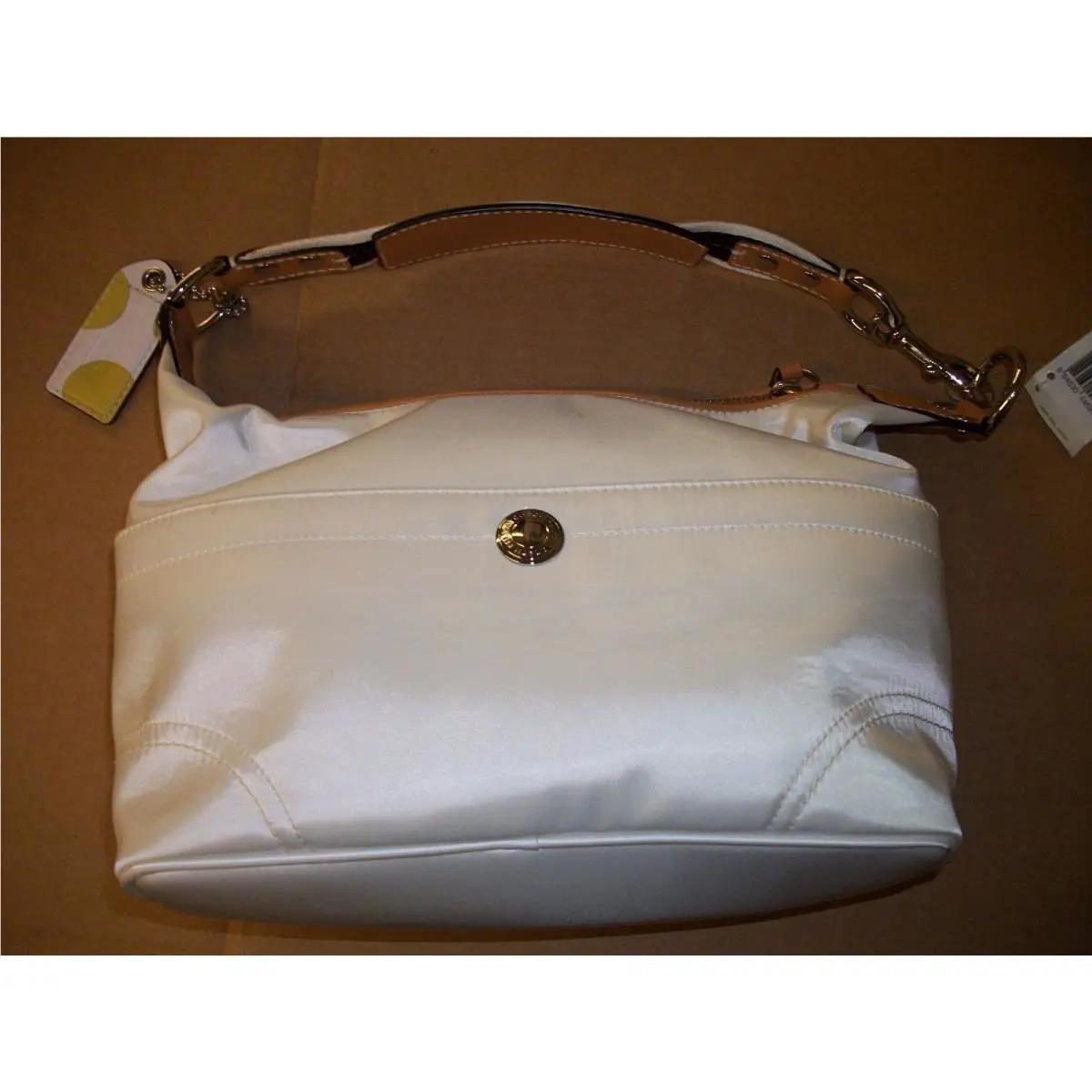 Coach Hampton Hobo Cream Satin Medium Shoulder Bag Tote Purse F11668