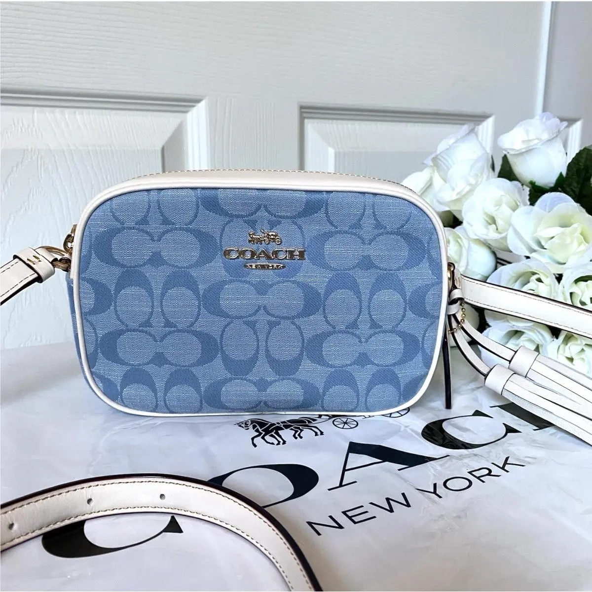 Coach CA732 Mini Jamie Camera Bag Signature Denim Chambray Leather Denim