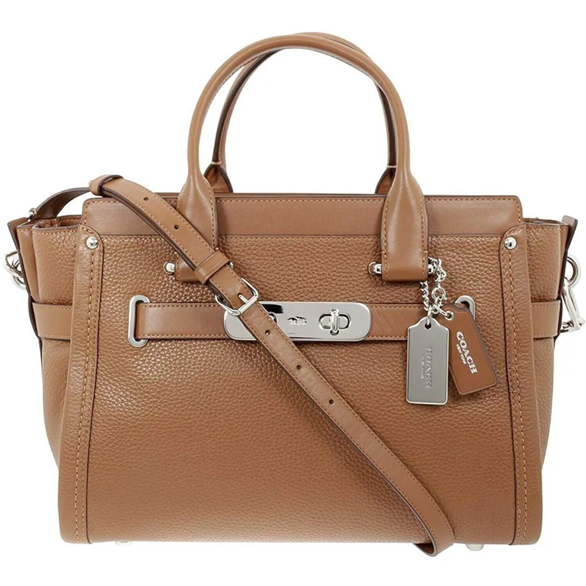 Coach Swagger Carryall Beige Pebble Leather Ladies Handbag 34408SVSD - Exterior: Beige