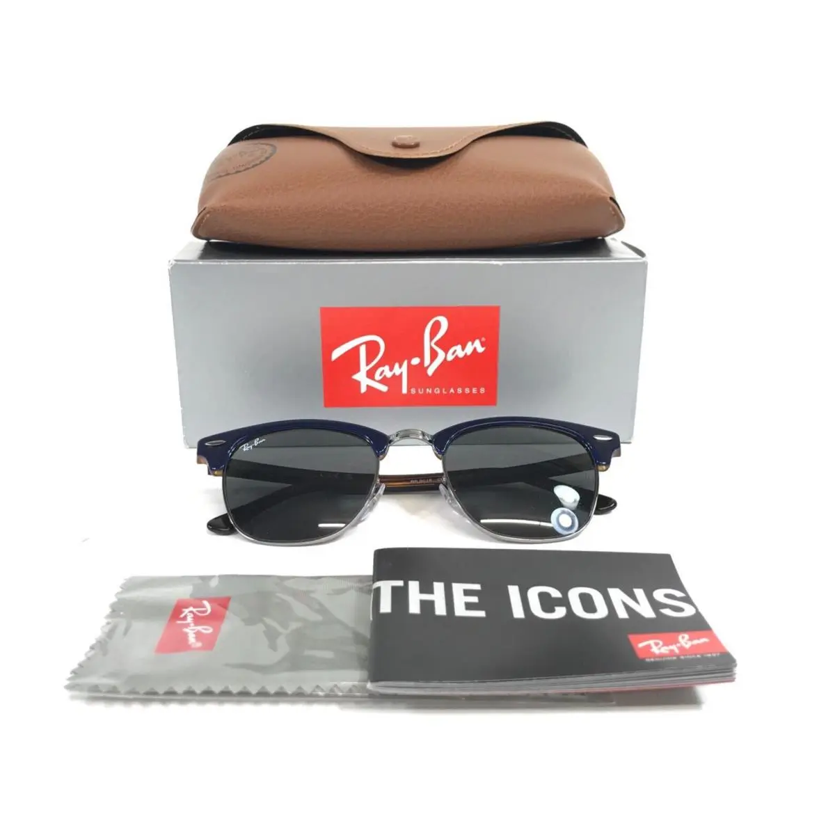Ray-ban Sunglasses RB3016 Clubmaster 1278/B1 Blue on Red Havana Gunmetal w/ Grey by Ray-Ban