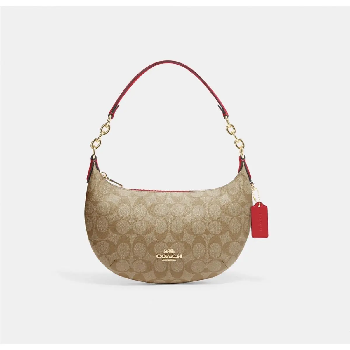 Coach Mini Payton Hobo In Signature Canvas Im/khaki/electric Red CE620