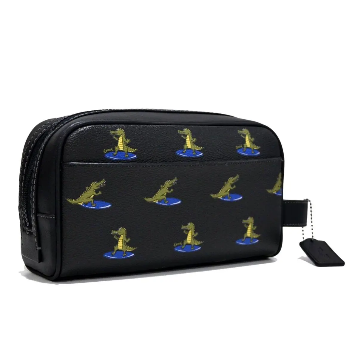 Coach Small Travel Kit Purse Bag Surfing Bag Charm Zip Black Crocodile Print