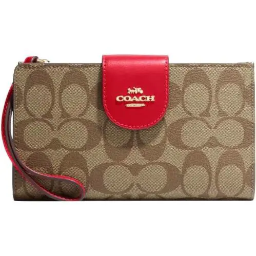 Coach Tech Wallet In Colorblock Signature Canvas Im/khaki/electric Red - IM/Khaki/Electric Red